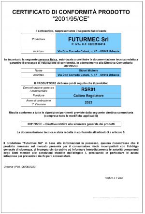 Certificato-di-conformita-prodotto-Calibro-Regolatore-RSR01